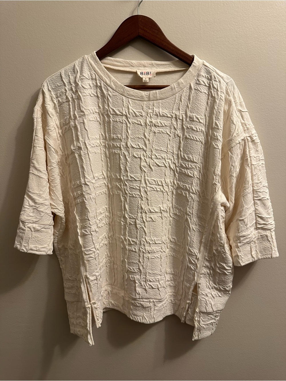 #449 BiBi Cream Crinkle Boxy Tunic Top